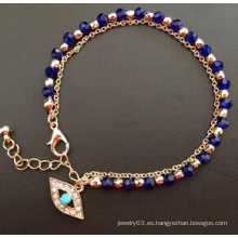 Evil Eye Glass Diamond azul chapado en oro pulsera (XBL13494)